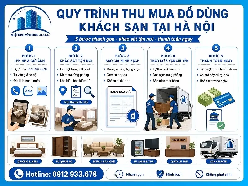 Quy trình 5 bước thu mua đồ dùng khách sạn tại Hà Nội