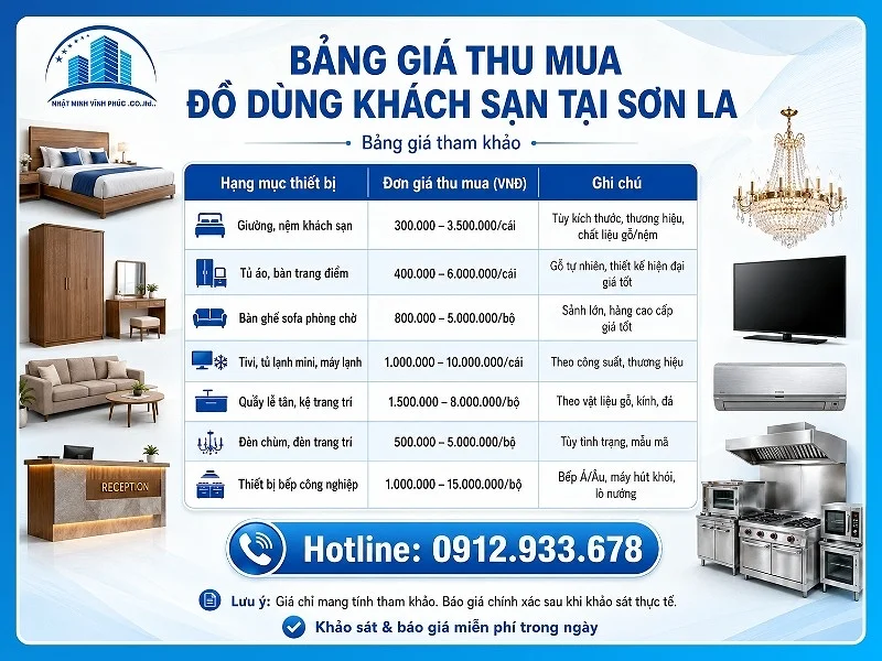 Bảng giá thu mua đồ dùng khách sạn tại Sơn La mới nhất