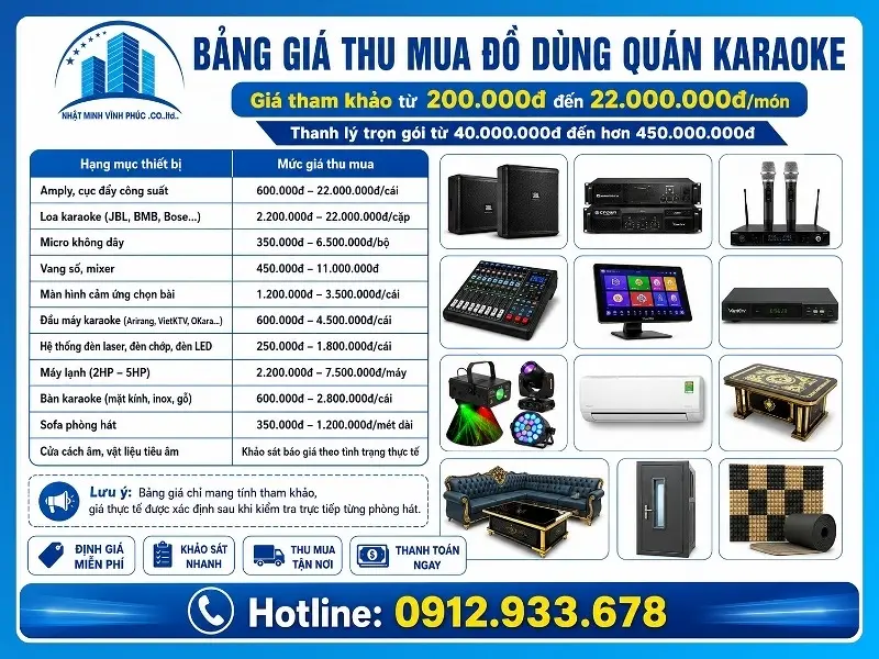 Bảng giá thu mua đồ dùng quán karaoke mới nhất